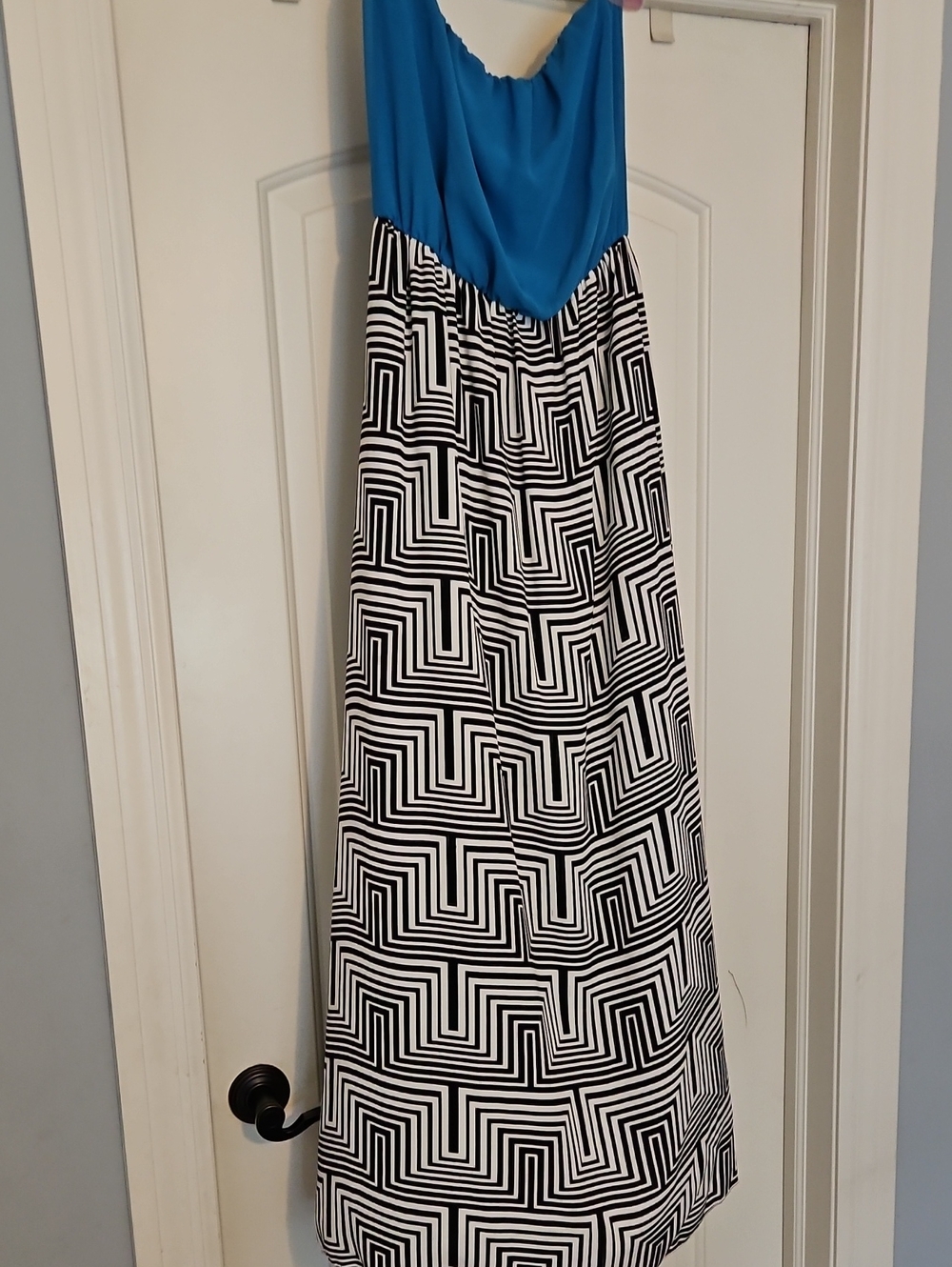 Blue and Black Geometric Maxi Skirt